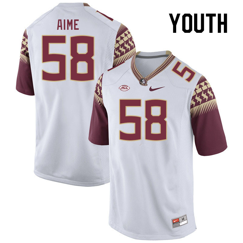Youth #58 Emile Aime Florida State Seminoles College Football Jerseys Stitched-White - Click Image to Close